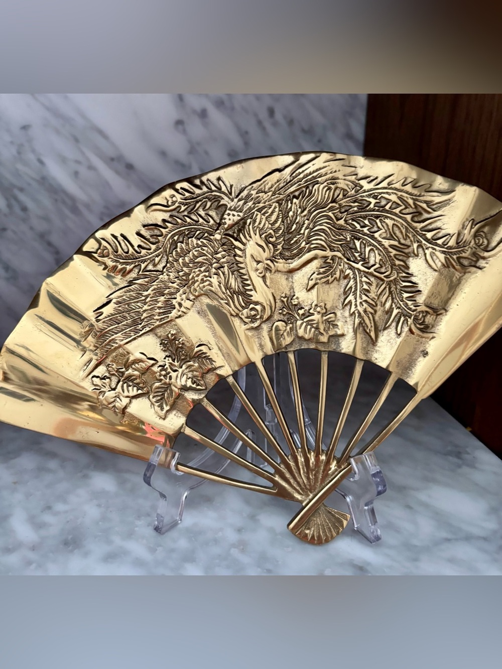 Set of Two Gold Embossed Decorative Fan Accent